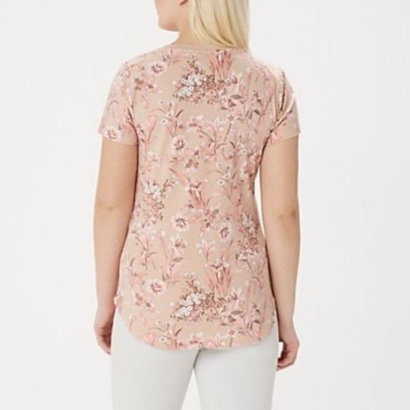 NWOT Isaac Mizrahi! Short-Sleeve Knit Top Floral | Size XXS - Picture 2 of 9